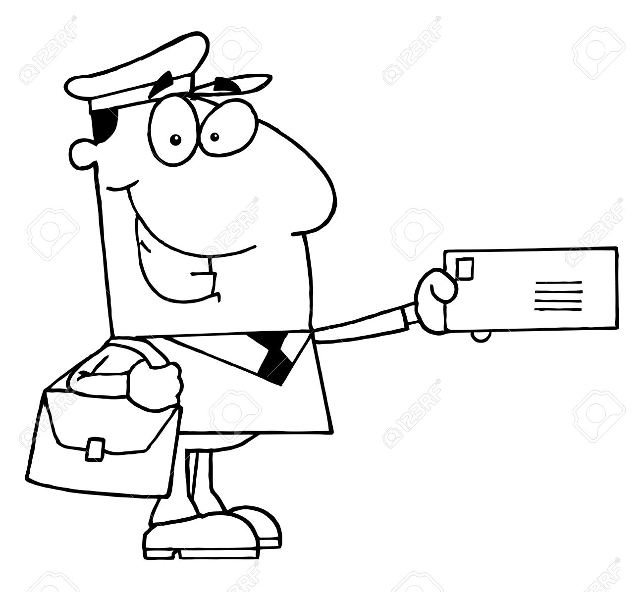 Clipart Illustration Of An Outlined Mail Man Royalty Free Cliparts.