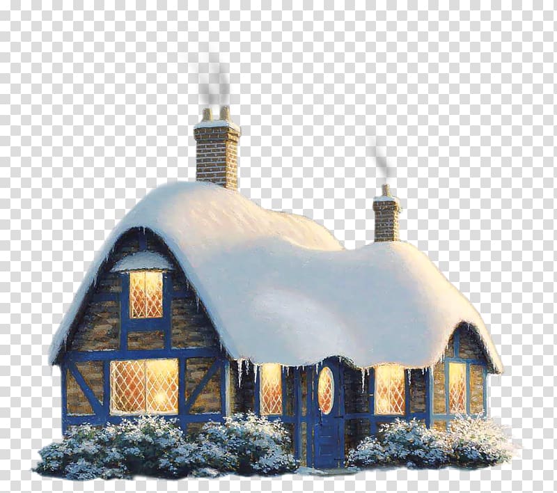 Brown and blue house , Gingerbread house , Snowy Winter.