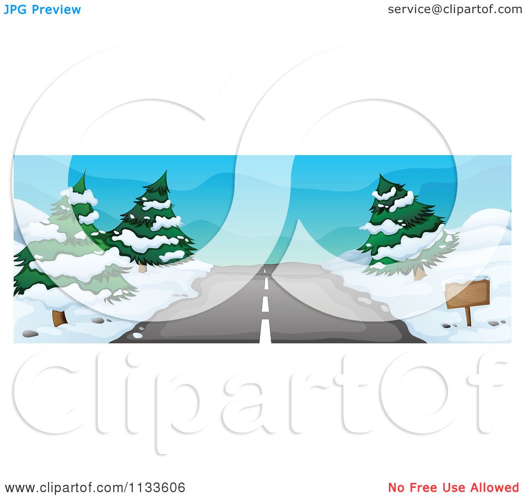 Cartoon Of A Winter Road With Snow.