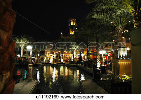 Stock Photograph of madinat, jumeirah, dubai, souk, market, night.