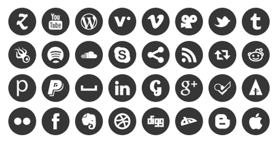 14 Social Media Icons Circular Images.