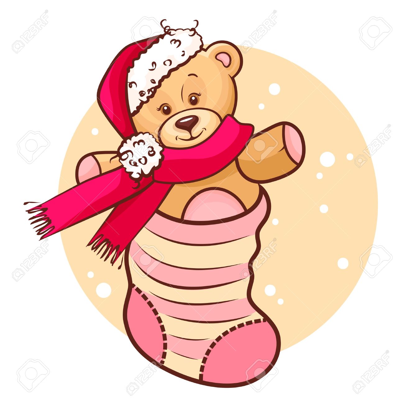 Illustration Of Cute Christmas Teddy Baby In Sock Royalty Free.