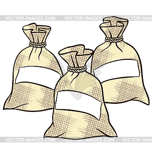 Sacks of flour, sugar and salt.