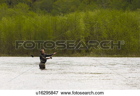 Picture of A flyfisherman casts for Steelhead in the Salmon River.