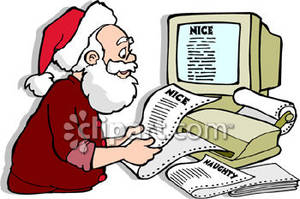 Santa Claus Checking His List of Naughty and Nice.