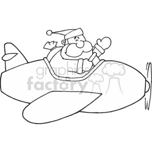 Black and White Santa in airplane clipart. Royalty.