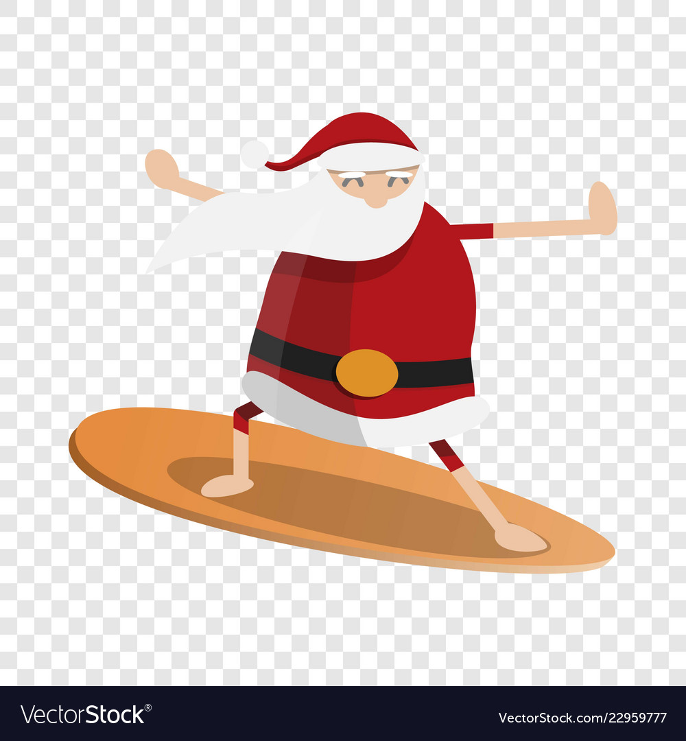 Santa claus surfing icon cartoon style.