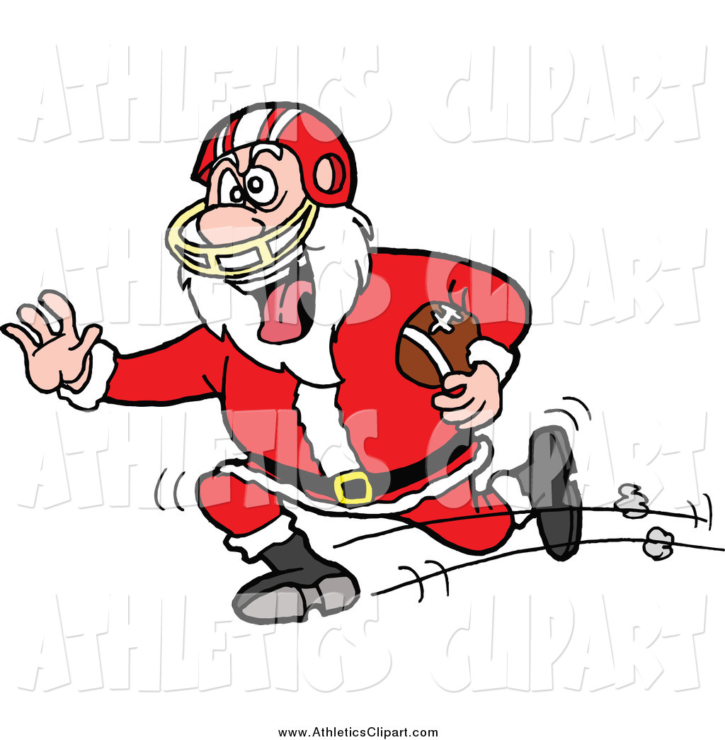 Clip Art of a Football Player Santa Running by LaffToon.