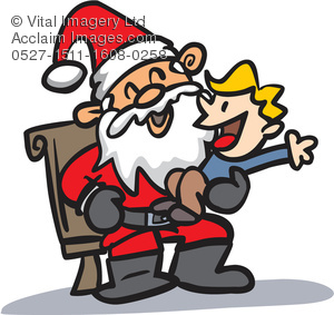 Clipart Illustration of a Boy on Santa\'s Lap.