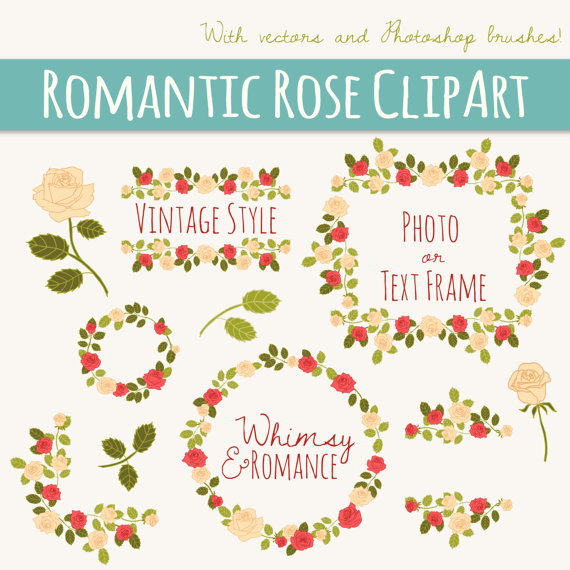 Romantic Rose Clip Art // Photoshop Brushes ABR // Hand Drawn.