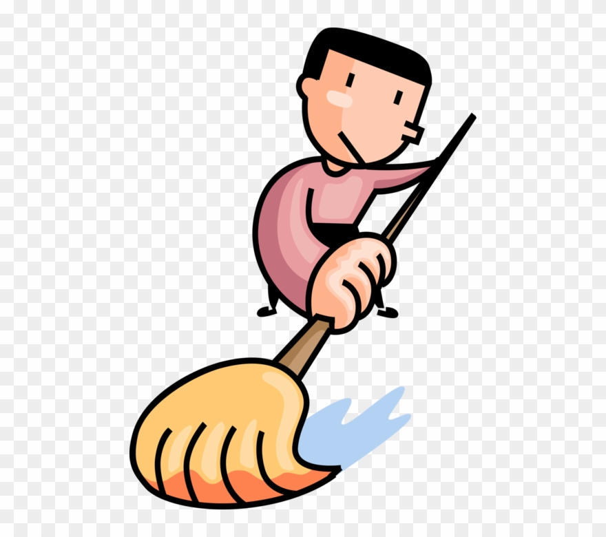 Vector Illustration Of School Janitor Custodian With.