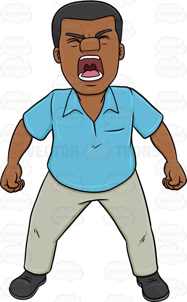 A Black Man Screaming Out Loud Cartoon Clipart.