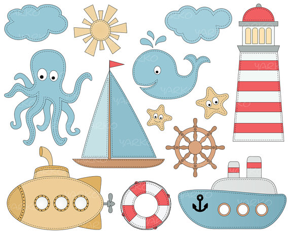 Nautical Clip Art, Sailboat Anchor Clipart, Sea Clip Art, Ocean.