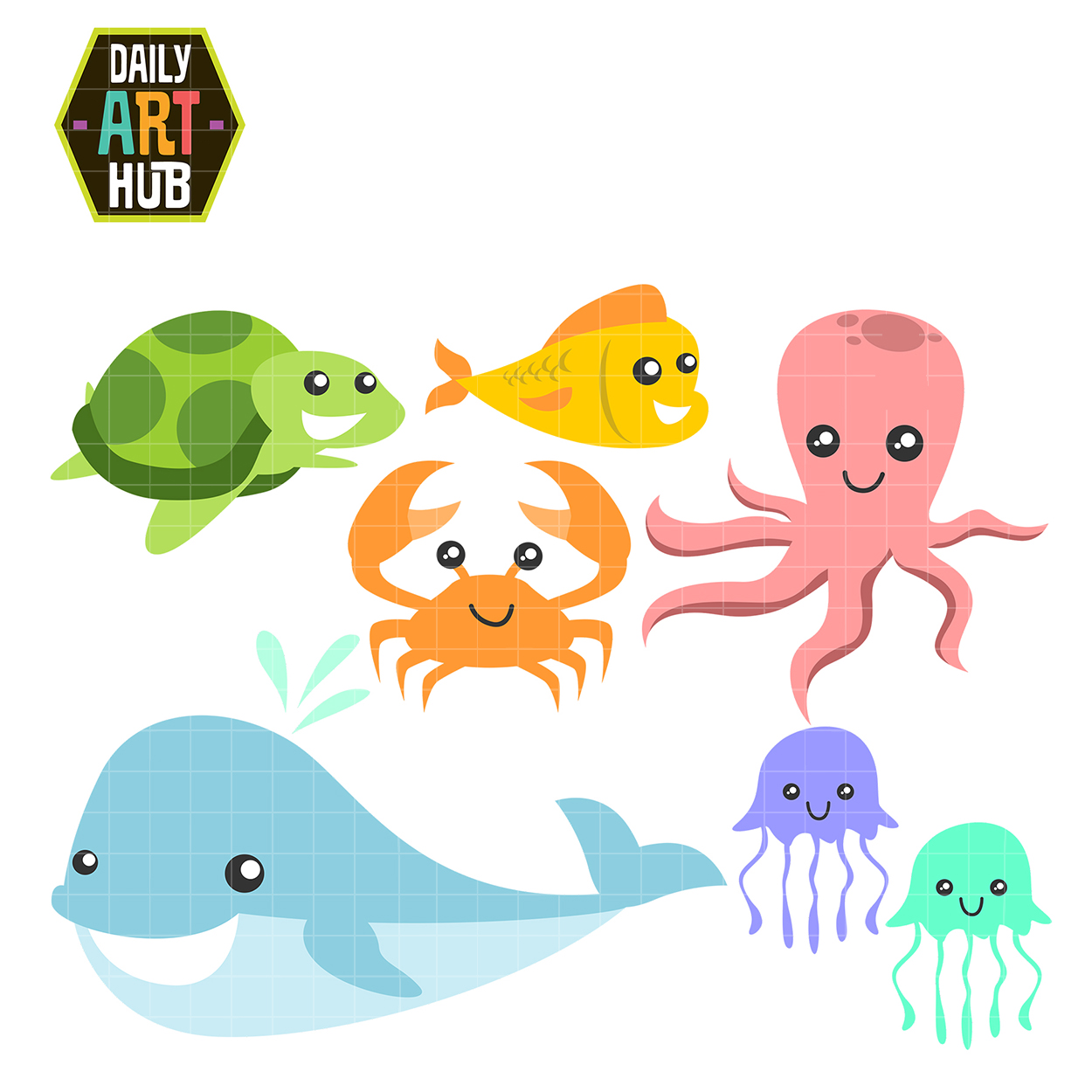 Sea Creatures Clip Art Set.