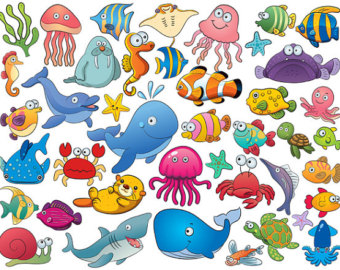 Cartoon Sea Creatures Clipart.