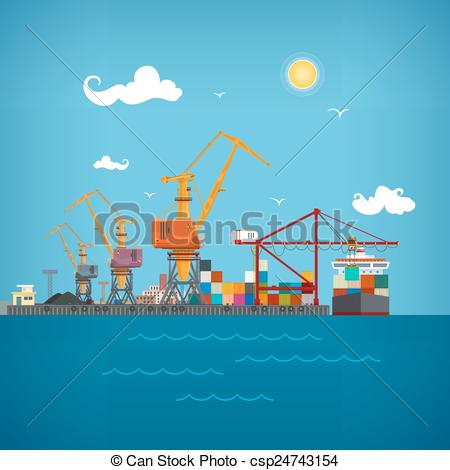 Clipart Vector of Cargo seaport , vector illustration.