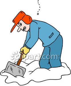 Cartoon of a Man Shoveling Snow.