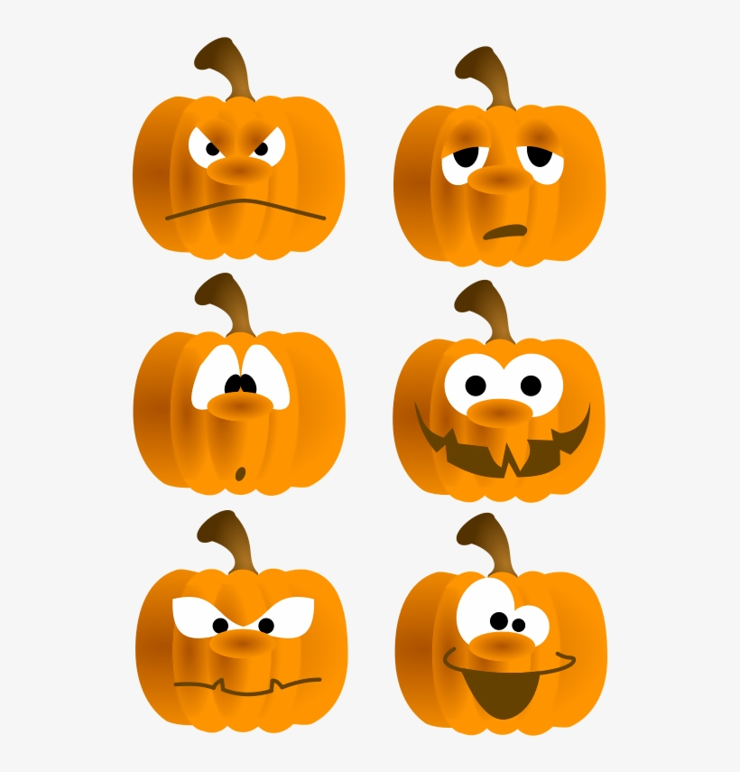 Free Set Of Six Funny Pumpkin Faces Clip Art.