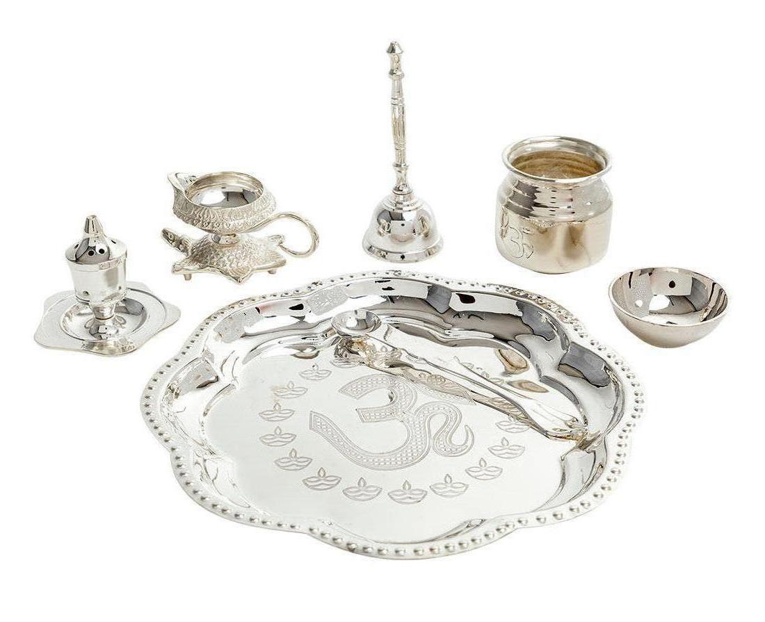 silver plated diwali Pooja thali.