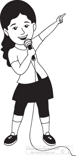 Music : Black White Girl Singing With Microphone Clipart.