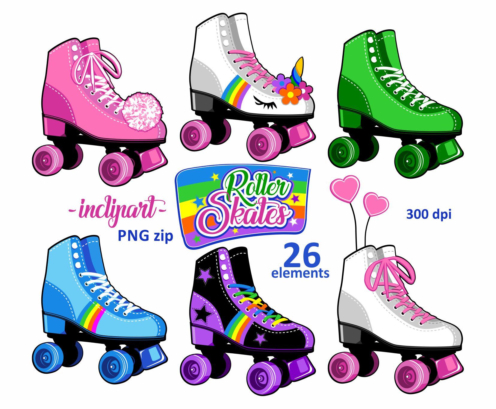 Roller skates clipart. Party clipart. Colorful Roller skate.