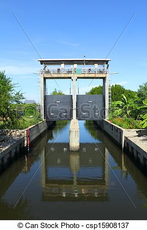 Stock Photos of Sluice gates to control the water level.