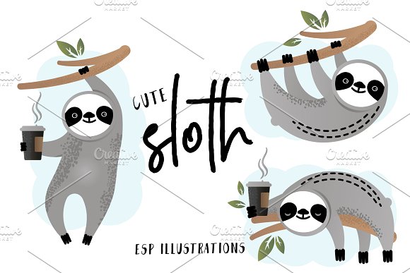 Sloths Clipart Set.