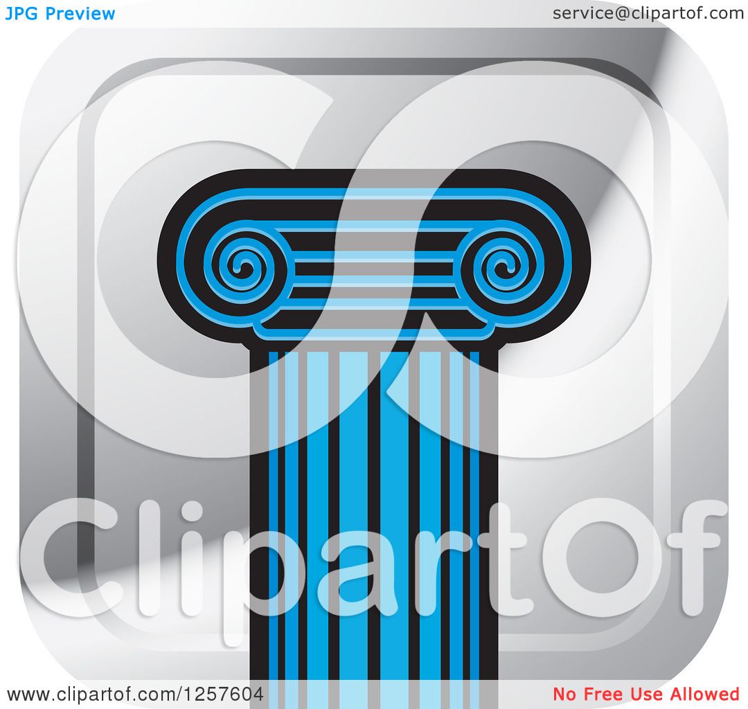 Clipart of a Blue Pillar Column on a Square Silver Icon.