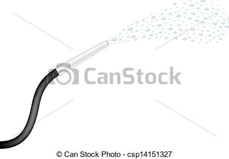 Vector Illustration of Garden hose squirts water on white.