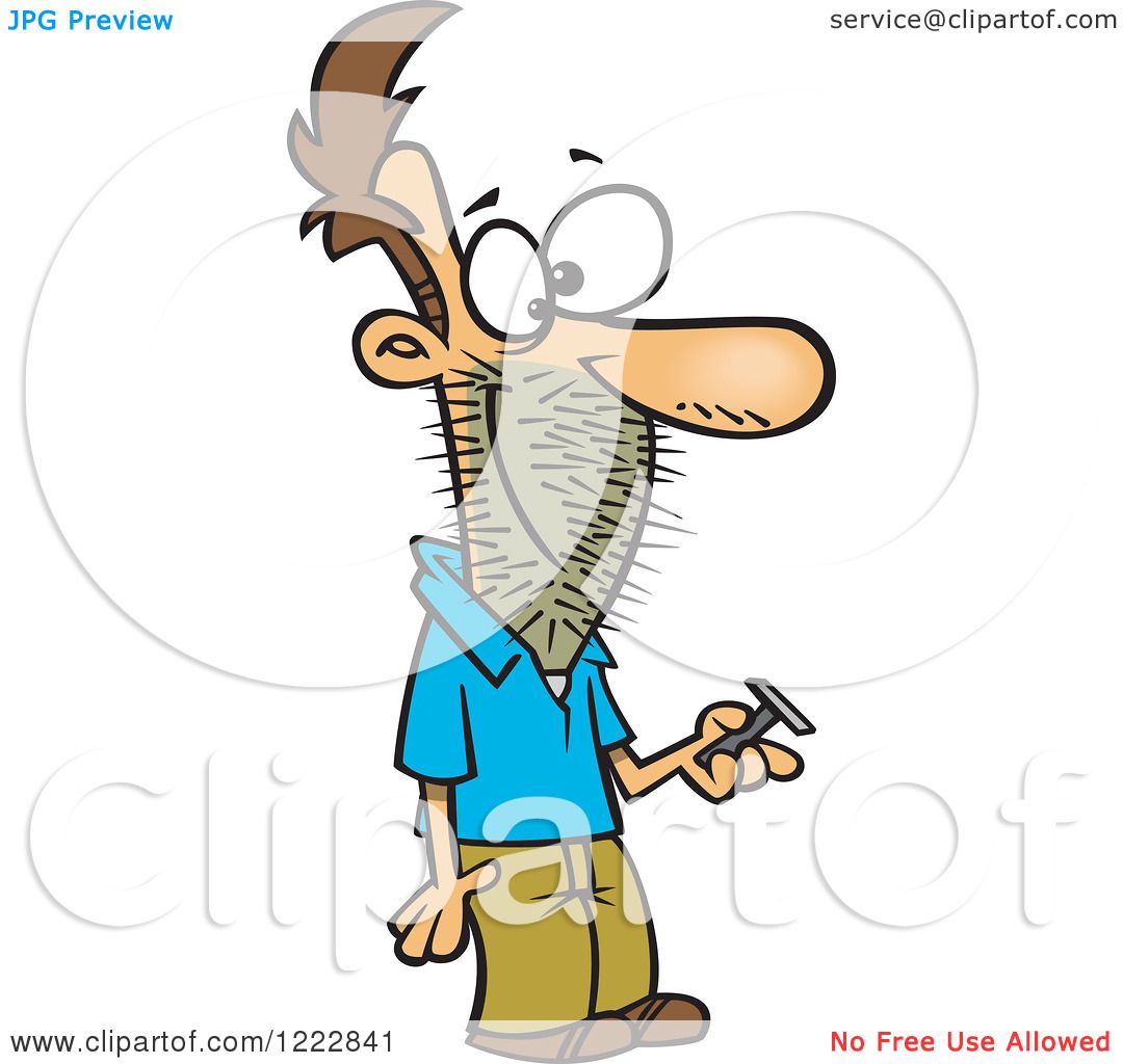 Clipart of a Caucasian Man Holding a Razor, with Stubble on His.