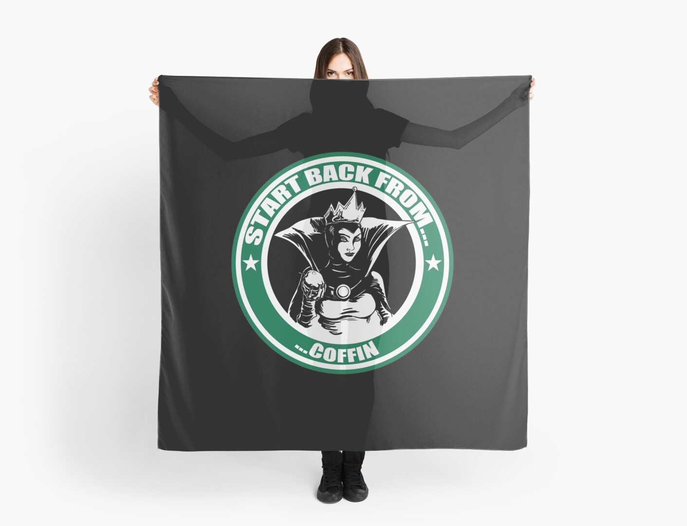 \'Snow White Evil Queen Starbucks Logo Parody\' Scarf by Pragma.