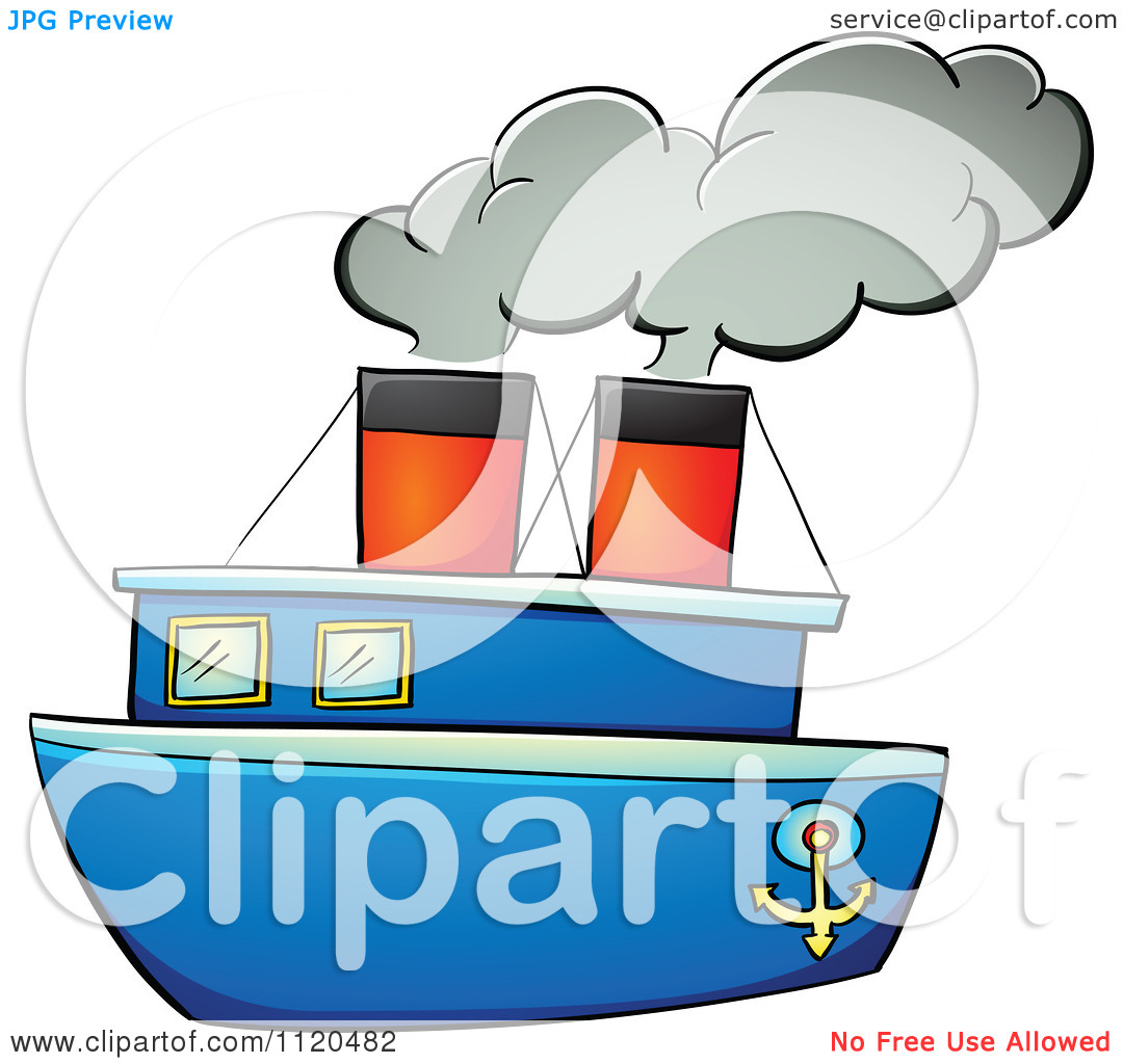 Clipart Of A Blue Steam Boat.