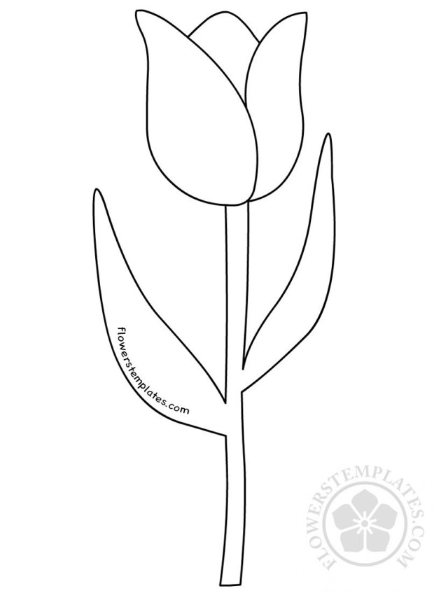 Tulip flower with stem Clipart black and white.