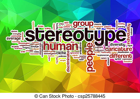 Drawing of Stereotype word cloud with abstract background.