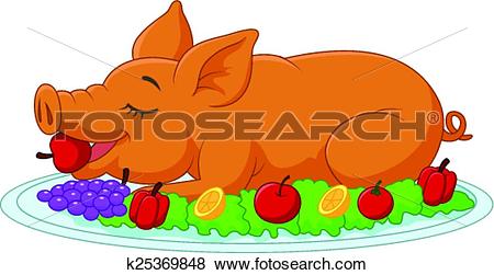 Clip Art of Cartoon drilled suckling pig on a p k25369848.