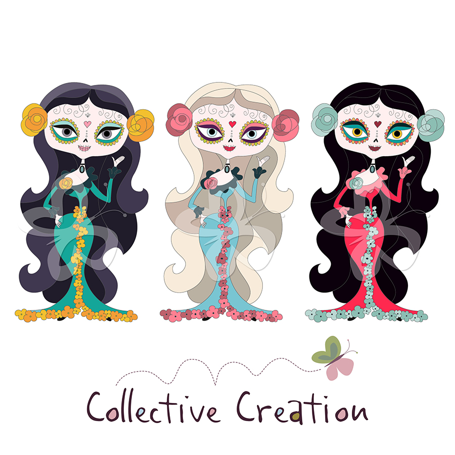 Sugar Skull Girls Clipart Set.