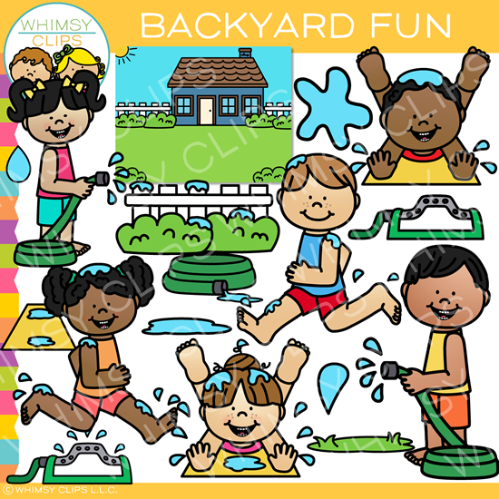 Summer Kids Having Fun in the Backyard Clip Art.