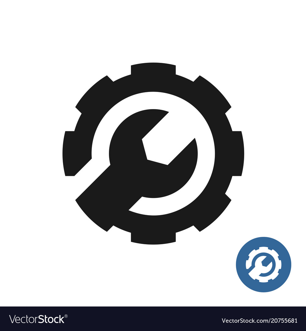 Gear and wrench icon service support logo.