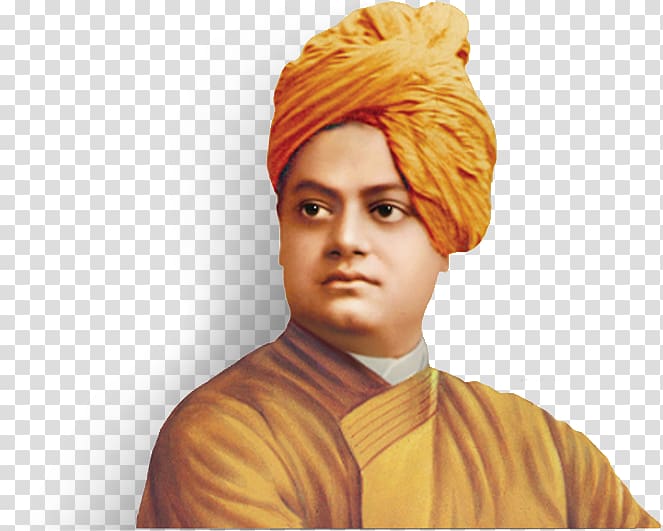 Man wearing orange turban hat, Swami Vivekananda Quotation.