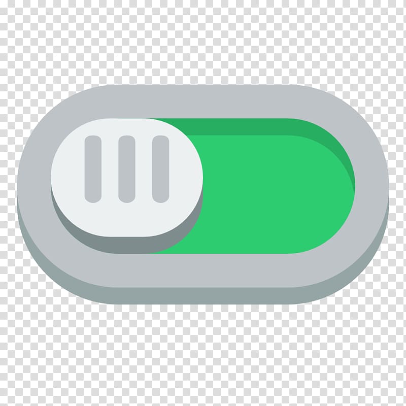 Green and gray turned on button, brand green, Switch on.