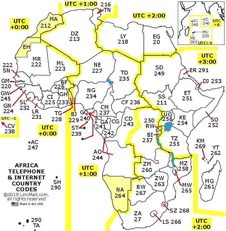 LincMad\'s Africa Country Code Map.