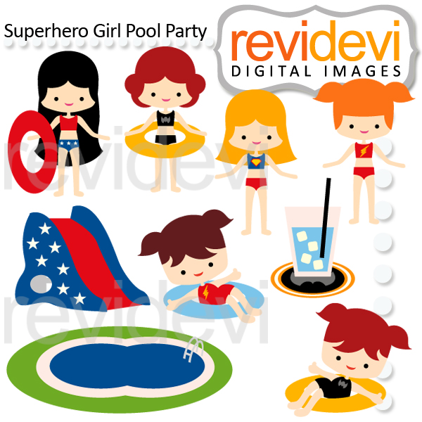 Superhero Girl Pool Party Clipart.