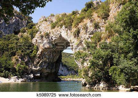 Stock Image of Vallon Pont d'Arc, natural bridge in France.