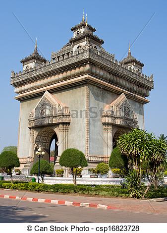 Clip Art of Patuxai monument in Vientiane, Laos.