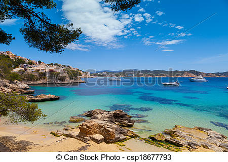 Stock Photographs of Cala Fornells View in Paguera, Majorca, Spain.