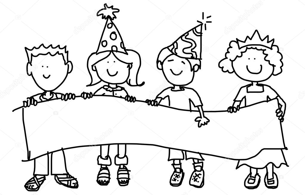 Party hat kids with banner — Stock Photo © Mirage3 #5790098.