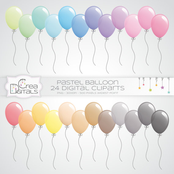 Pastell Luftballons 24 digitale Cliparts INSTANT DOWNLOAD.