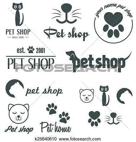 Clipart of Set of vintage logo and logotype elements for pet shop.