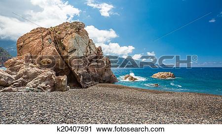 Clipart of Rocks and pebble beach at Bussaglia on west coast of.