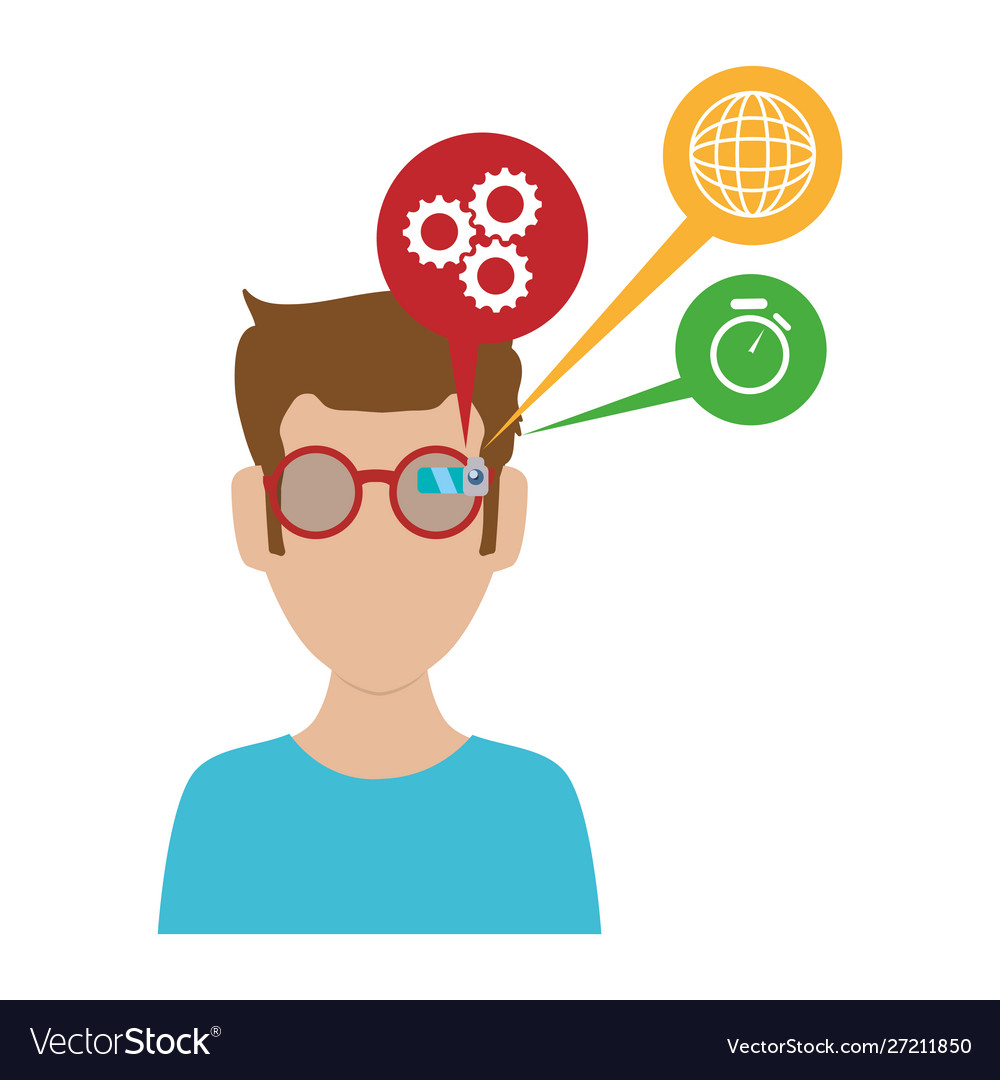 Man with smart glasses and apps menu vector image.